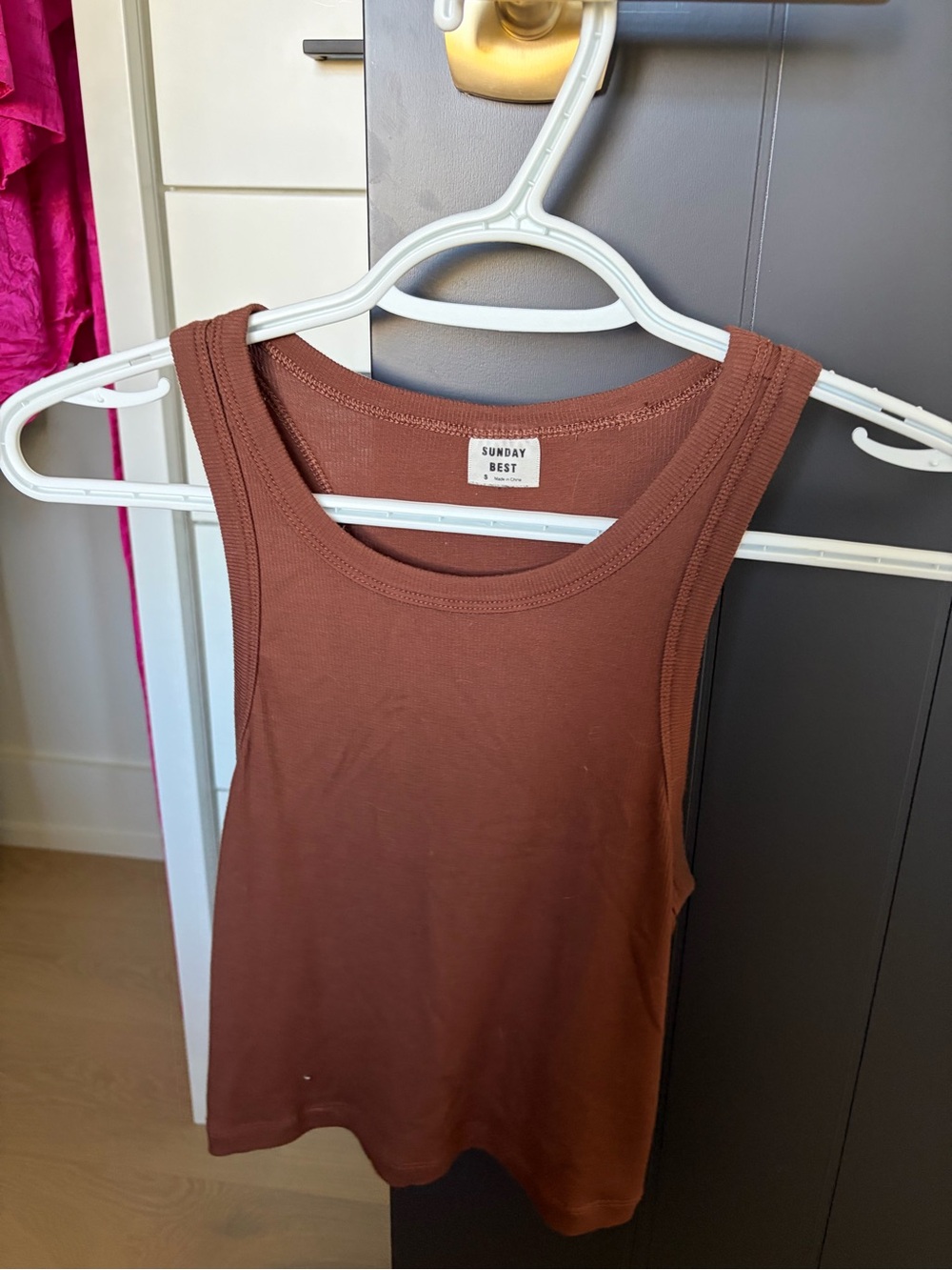 Sunday Best Ribbed Tank Top in Rust Brown